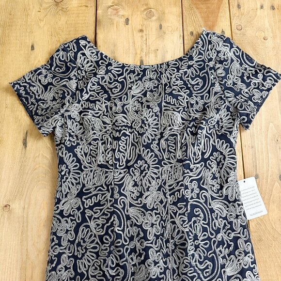 JS Collections Short Sleeve Cocktail Dress size‎ 14 NEW Navy Blue Gray Soutache - Picture 9 of 9